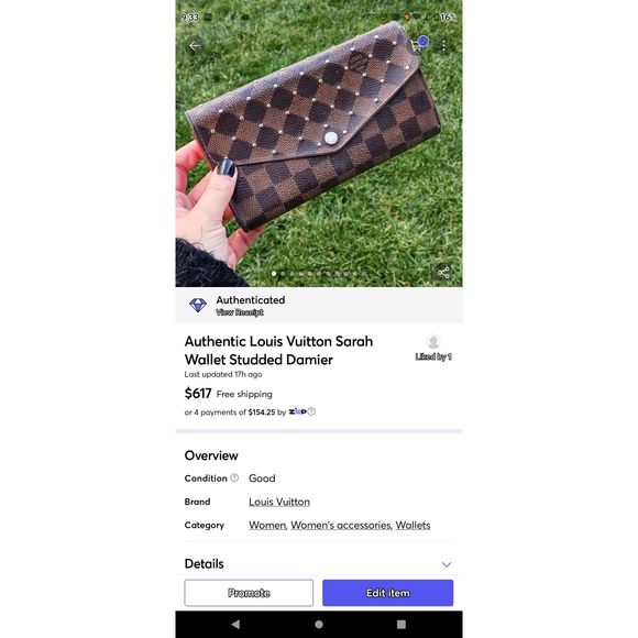 Authentic Louis Vuitton Studded Damier Sarah Wallet - Picture 10 of 10